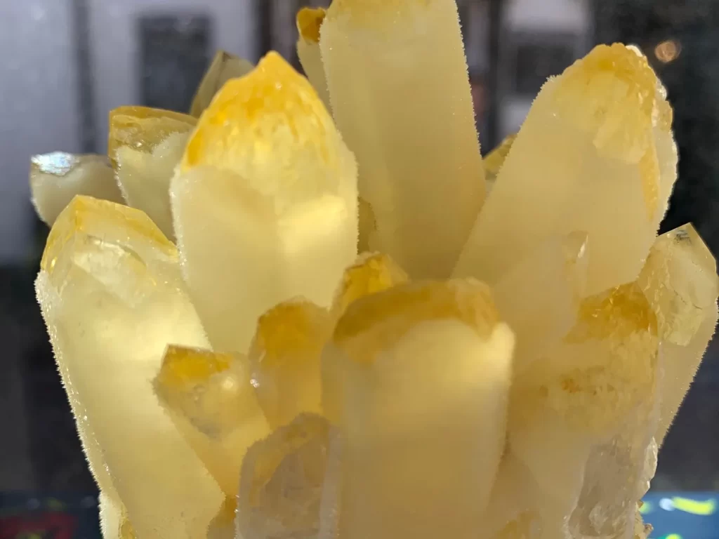 A glowing citrine crystal cluster